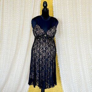 VTG Y2K Whimsigoth Fairy McBling Black Lace Pleated Embellished Dress Size 10
